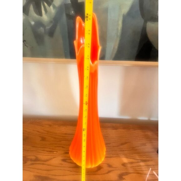 Vintage MCM L.E. Smith Bittersweet Ribbed Tall Vase 24" Orange Yellow - Picture 9 of 9